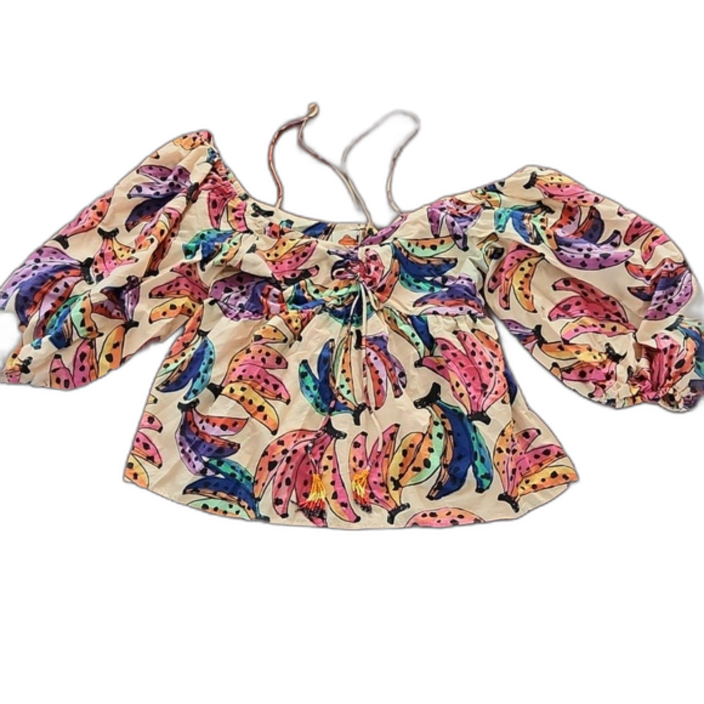 Farm Rio Banana Bunch Voluminous-sleeve Blouse In Multi, Size L - Picture 5 of 10